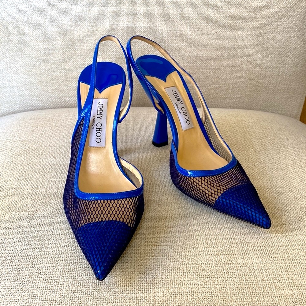 JIMMY CHOO Fetto Mesh Pointy Toe Pump in Electric Blue